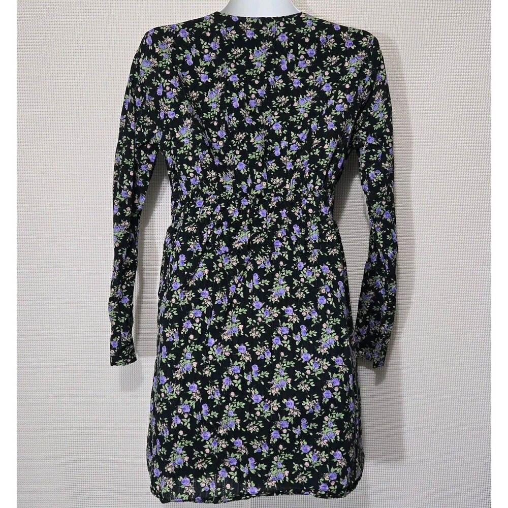 Zara Dress Womens Small Black Purple Floral Mini Long Sleeve Cotton - Picture 4 of 10